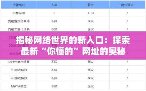 揭秘网络世界的新入口:探索最新“你懂的”网址的奥秘