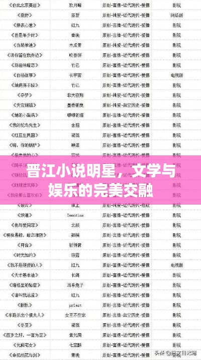 晋江小说明星，文学与娱乐的完美交融
