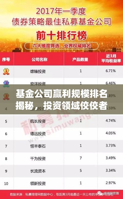 基金公司赢利规模排名揭秘，投资领域佼佼者榜单重磅出炉！